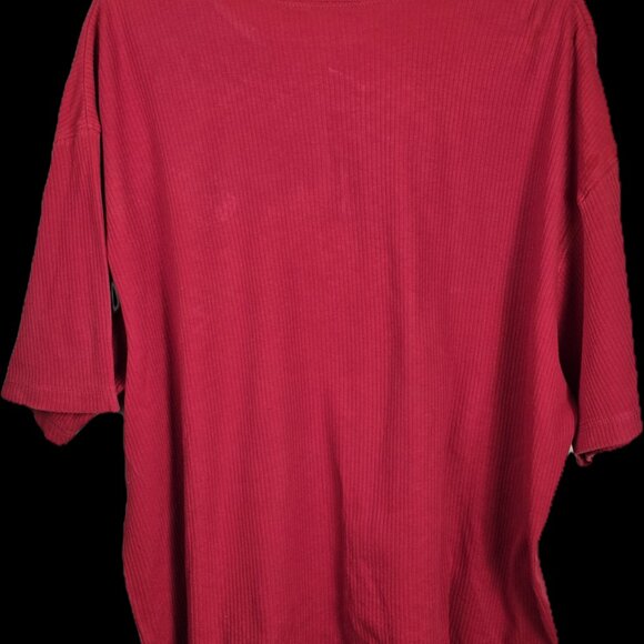 Looney Tunes Women's XL Henley T-Shirt Red Short Sleeved 5 Buttons Ribbed - Picture 5 of 6